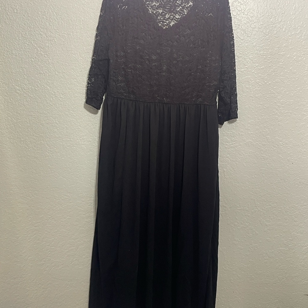 Nemidor women V neck 3/4 sleeve  Lace vintage Maxi formal Dress size 20 - Picture 4 of 8